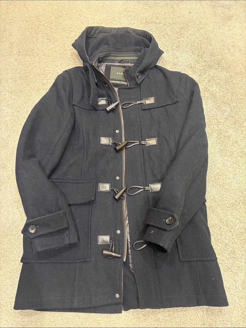 Zara Dark Navy Hooded Toggle Pea Coat